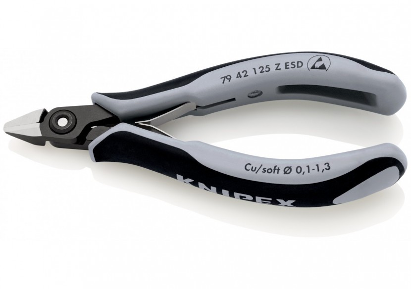 Pince coupante tête pointue coupe à ras 125mm - Ressort - Bi-matière - ESD - Knipex - 7942125ZESD