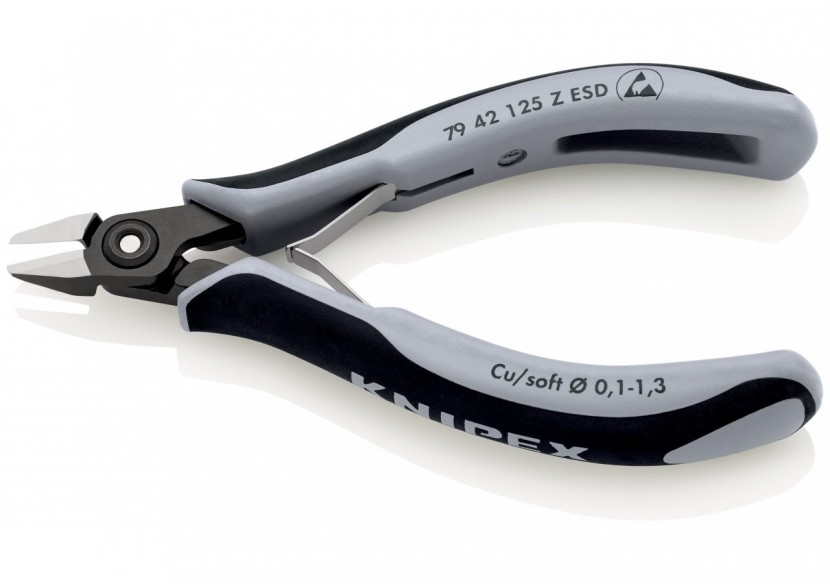 Pince coupante tête pointue coupe à ras 125mm - Ressort - Bi-matière - ESD - Knipex - 7942125ZESD