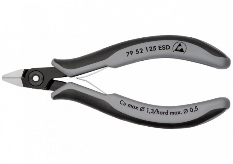 Pince coupante tête pointue petit biseau 125mm Ressort Bi-matière ESD Serre-fils - Knipex - 7952125ESD