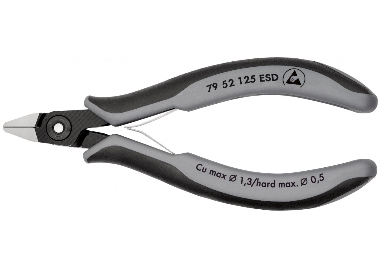 Pince coupante tête pointue petit biseau 125mm Ressort Bi-matière ESD Serre-fils - Knipex - 7952125ESD