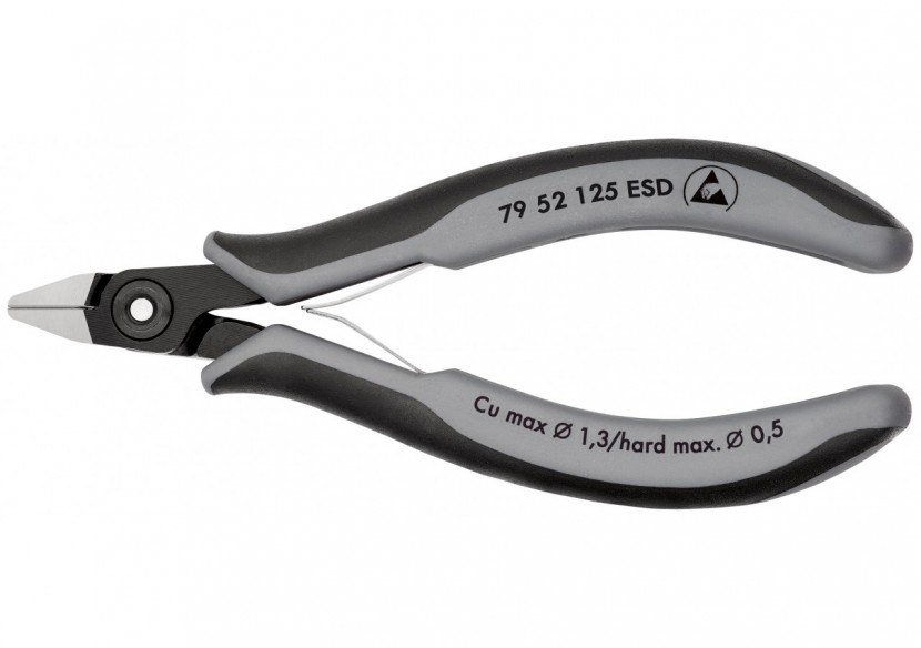 Pince coupante tête pointue petit biseau 125mm Ressort Bi-matière ESD Serre-fils - Knipex - 7952125ESD