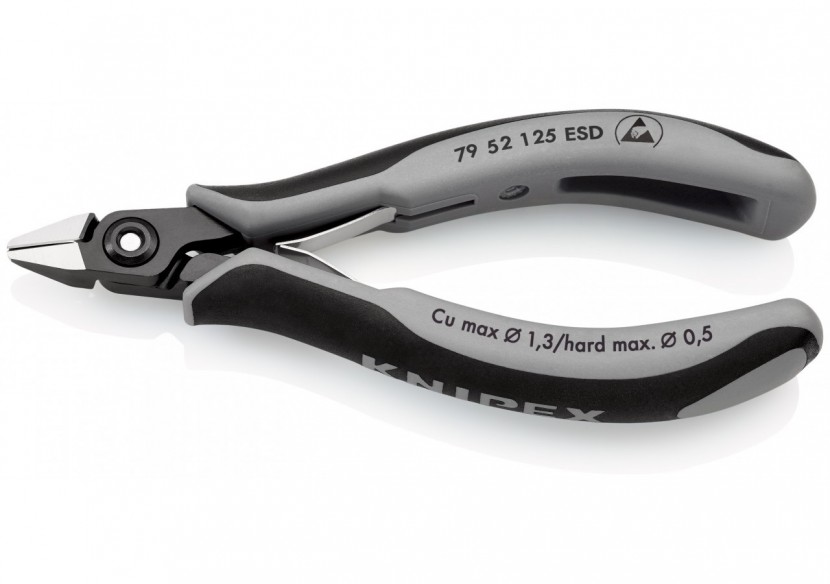 Pince coupante tête pointue petit biseau 125mm Ressort Bi-matière ESD Serre-fils - Knipex - 7952125ESD