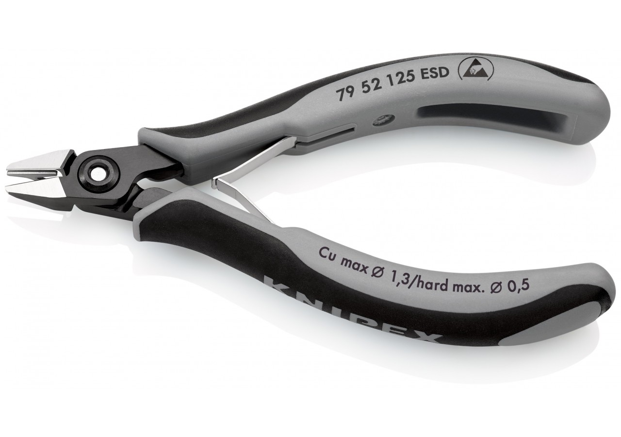 Pince coupante tête pointue petit biseau 125mm Ressort Bi-matière ESD Serre-fils - Knipex - 7952125ESD