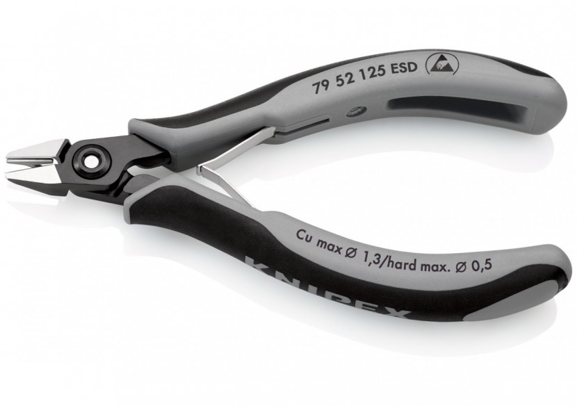 Pince coupante tête pointue petit biseau 125mm Ressort Bi-matière ESD Serre-fils - Knipex - 7952125ESD