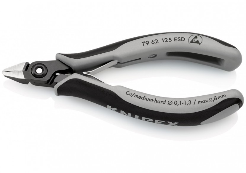 Pince coupante tête pointue sans biseau 125mm Ressort Bi-matière ESD Serre-fils - Knipex - 7962125ESD