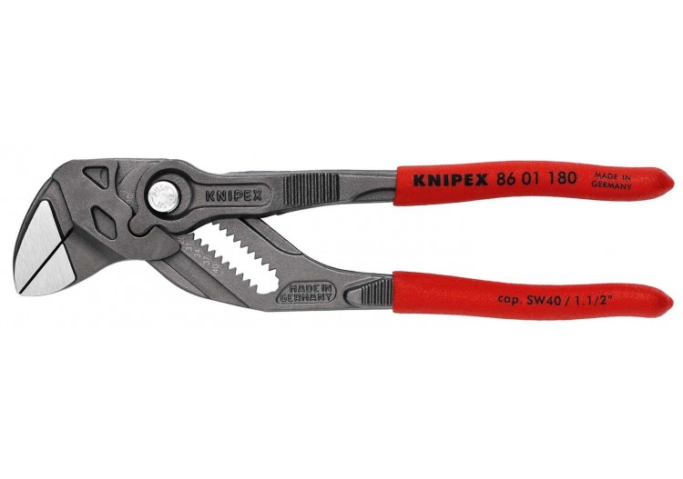 Pince-clé noire tête polie 180mm - Gainage PVC - Capacité 40mm - Knipex - 8601180