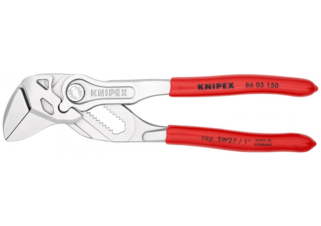 Pince-clé 150mm - Gainage PVC - Chromée - Ouverture 27mm - Knipex - 8603150