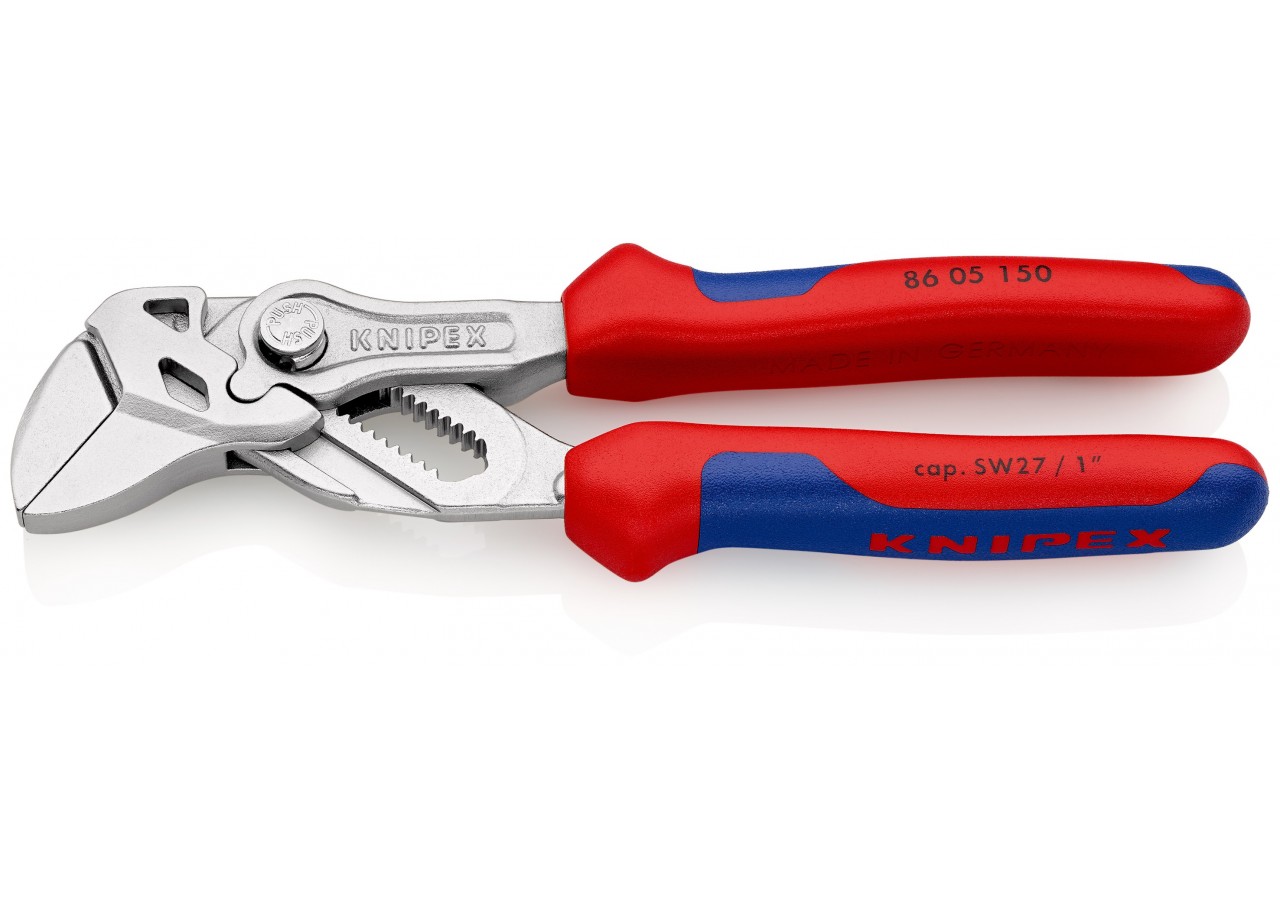Pince-clé 150mm - Bi-matière - Chromée - Ouverture 27mm - Knipex - 8605150
