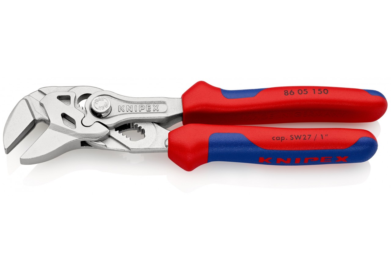 Pince-clé 150mm - Bi-matière - Chromée - Ouverture 27mm - Knipex - 8605150