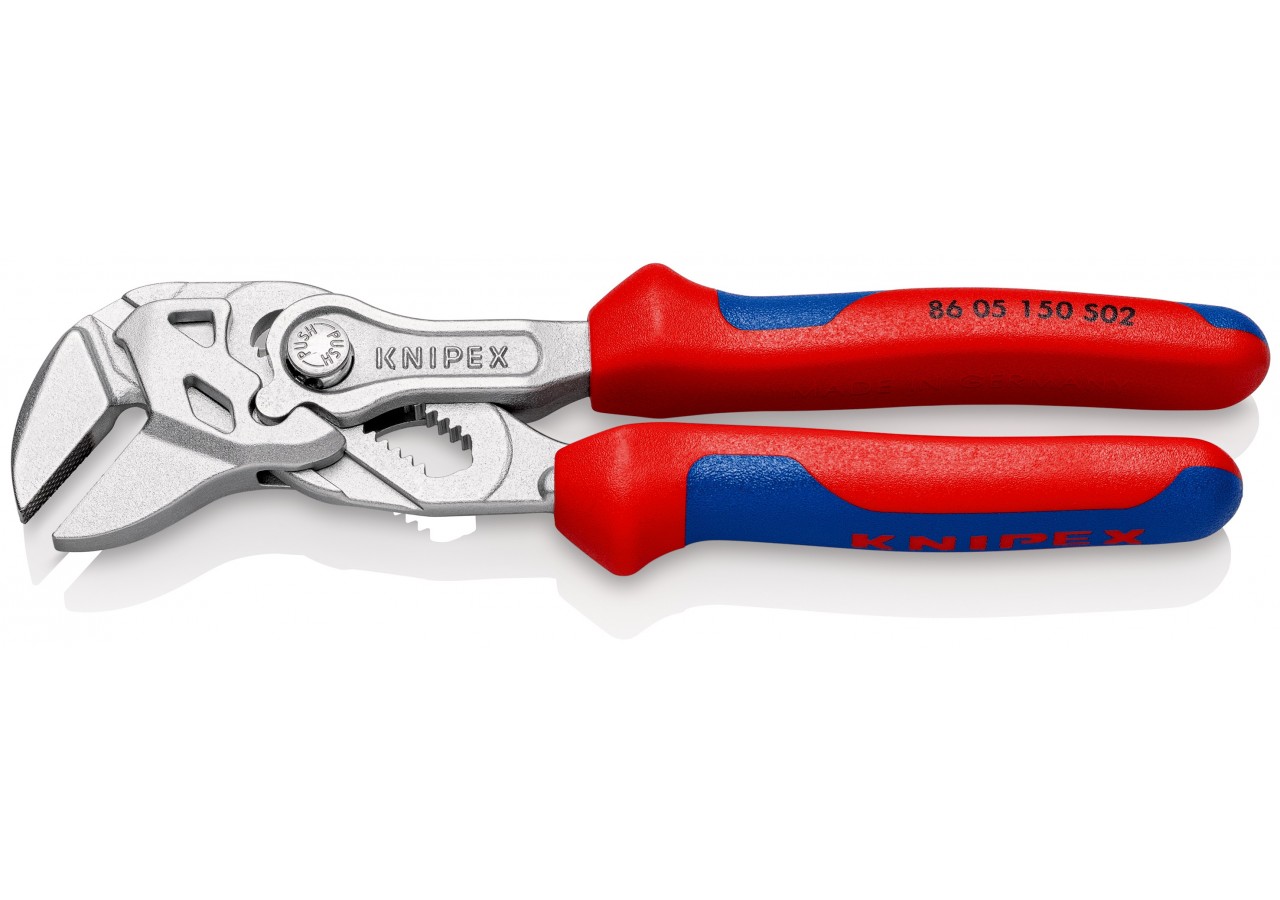 Pince-clé 150mm - Bi-matière - Chromée - Mâchoires striées - Ouverture 40mm - SC - Knipex - 8605150S02