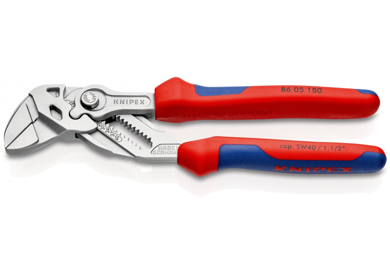 Pince-clé 180mm - Bi-matière - Chromée - Ouverture 40mm - Knipex - 8605180