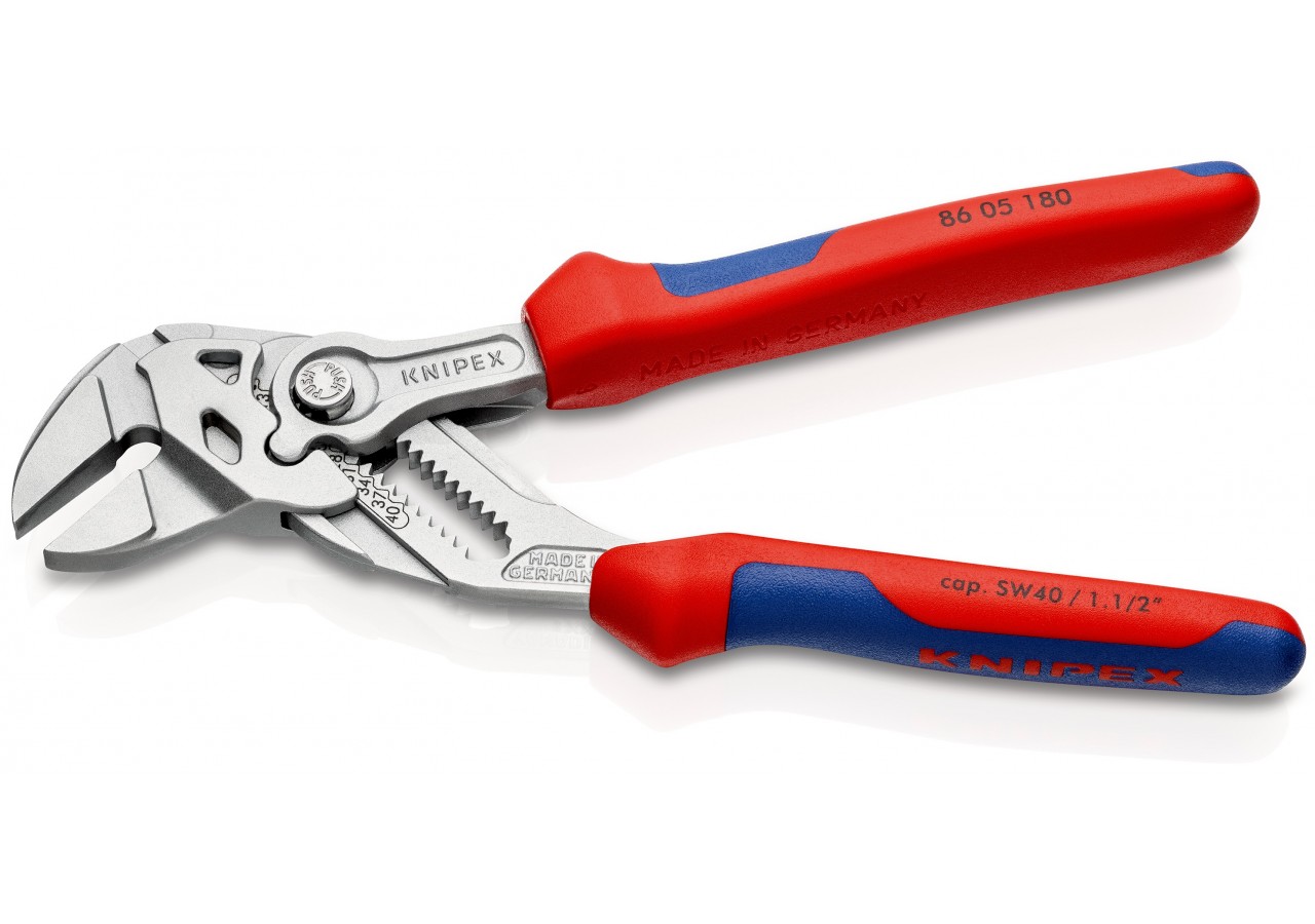 Pince-clé 180mm - Bi-matière - Chromée - Ouverture 40mm - Knipex - 8605180