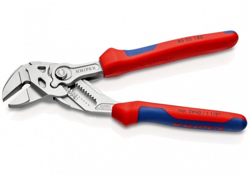 Pince-clé 180mm - Bi-matière - Chromée - Ouverture 40mm - Knipex - 8605180