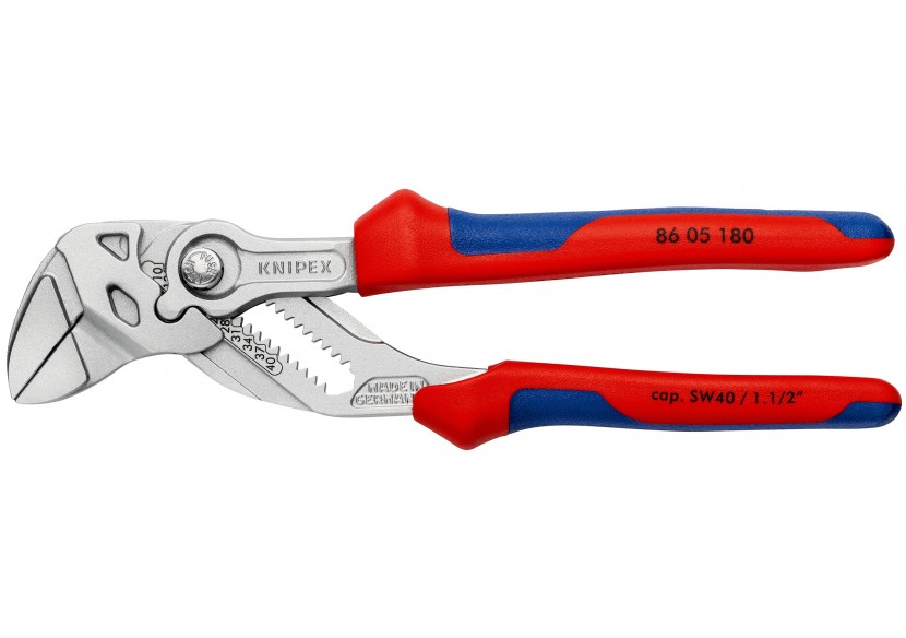 Pince-clé 180mm - Bi-matière - Chromée - Ouverture 40mm - Knipex - 8605180