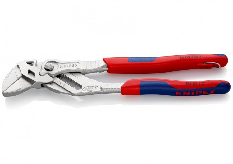 Pince-clé 250mm - Bi-matière - Chromée - Œillet antichute - Ouverture 52mm - Knipex - 8605250T