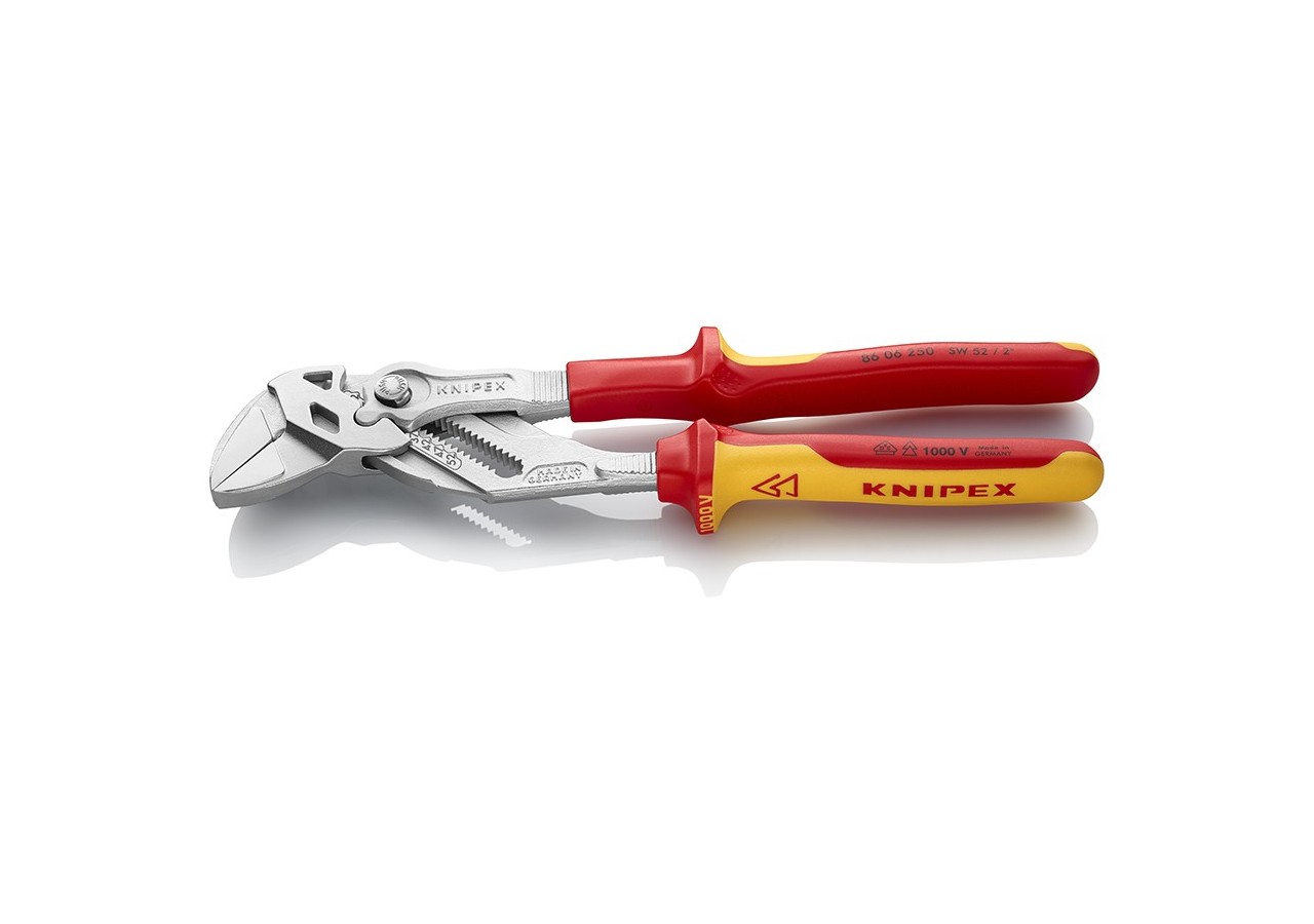 Pince-clé 250mm - Gainage bi-matière - Chromée - Isolée 1000V - Knipex - 8606250