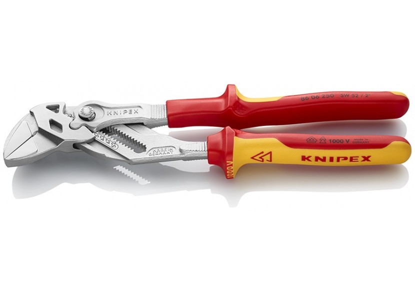 Pince-clé 250mm - Gainage bi-matière - Chromée - Isolée 1000V - Knipex - 8606250