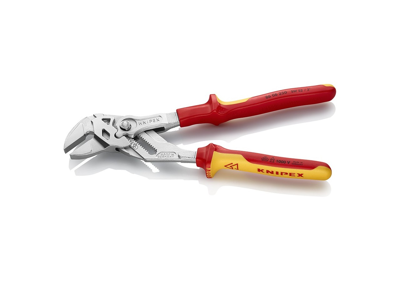 Pince-clé 250mm - Gainage bi-matière - Chromée - Isolée 1000V - Knipex - 8606250