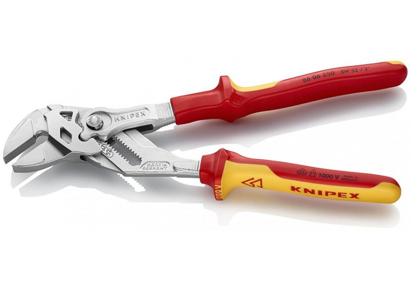 Pince-clé 250mm - Gainage bi-matière - Chromée - Isolée 1000V - Knipex - 8606250