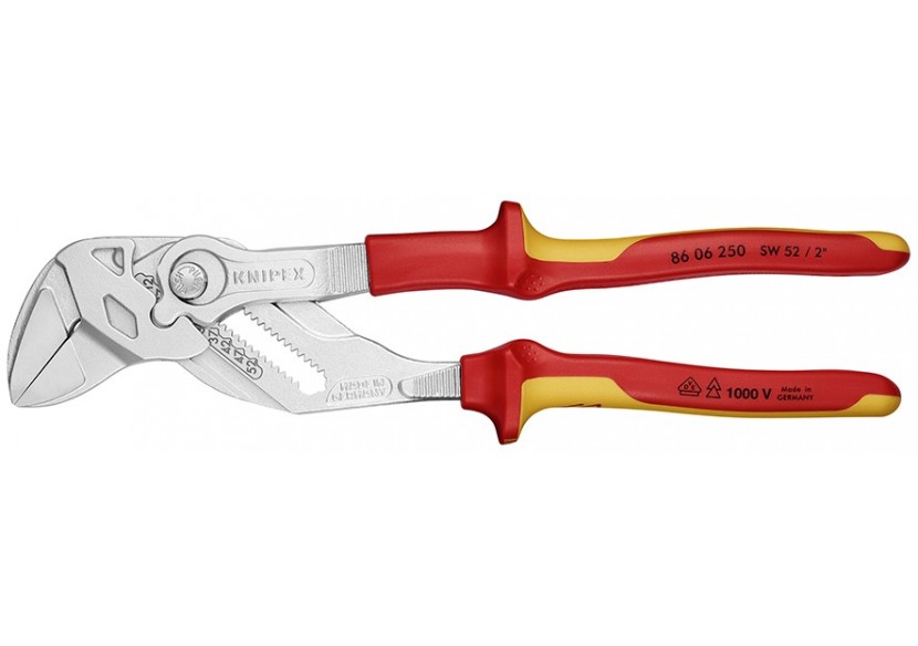 Pince-clé 250mm - Gainage bi-matière - Chromée - Isolée 1000V - Knipex - 8606250