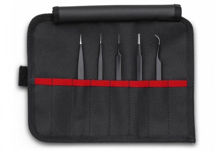 Lot de 5 pinces brucelles ESD en trousse tissu - Knipex - 920001ESD