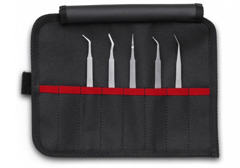 Lot de 5 pinces brucelles SMD en trousse tissu - Knipex - 920003