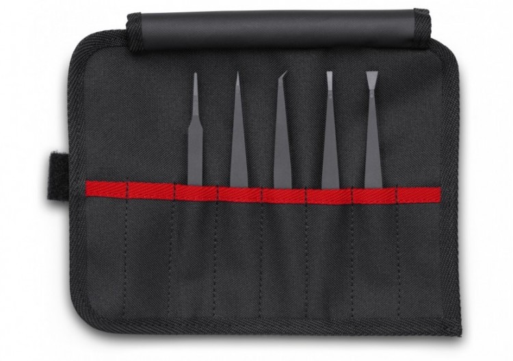 Lot de 5 pinces brucelles en plastique ESD en trousse tissu - Knipex - 920005ESD
