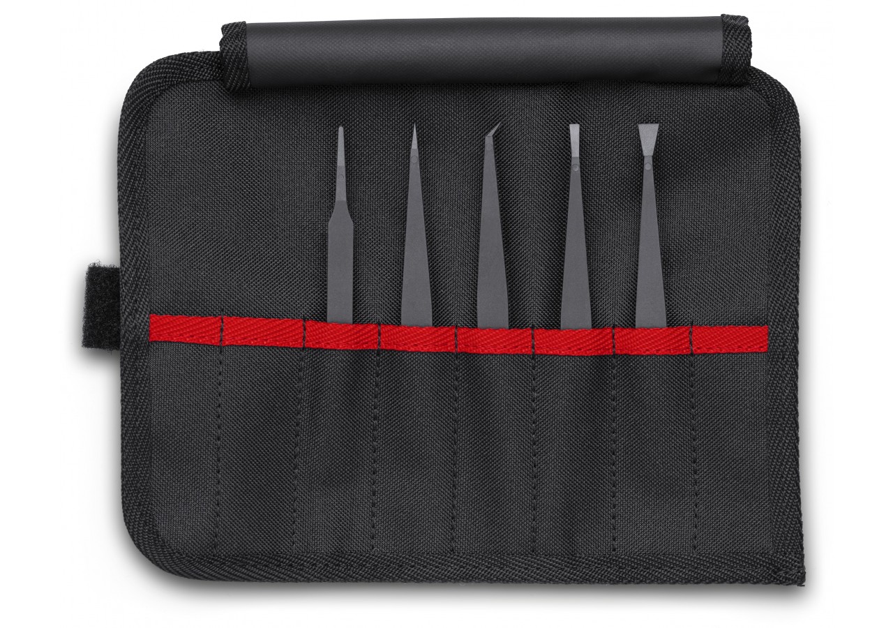 Lot de 5 pinces brucelles en plastique ESD en trousse tissu - Knipex - 920005ESD