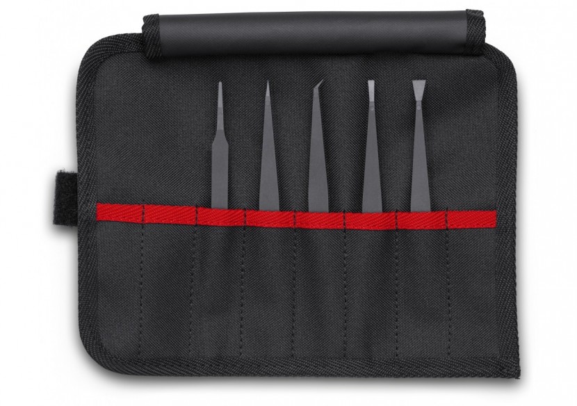Lot de 5 pinces brucelles en plastique ESD en trousse tissu - Knipex - 920005ESD