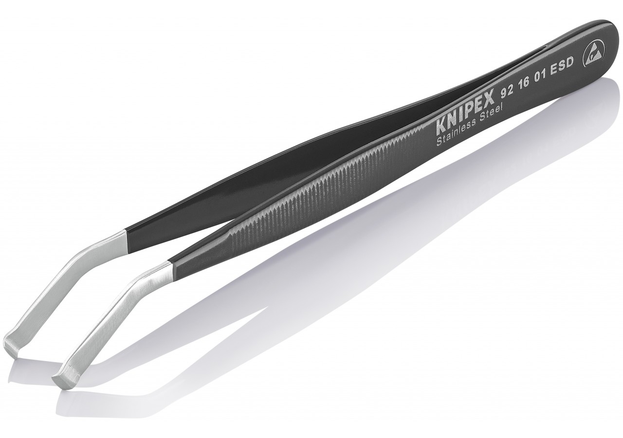 Pince brucelle inox de positionnement 120mm ESD coudée à 35° - Knipex - 921601ESD