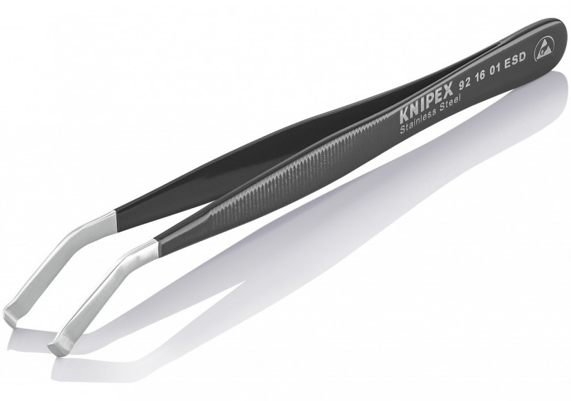 Pince brucelle inox de positionnement 120mm ESD coudée à 35° - Knipex - 921601ESD