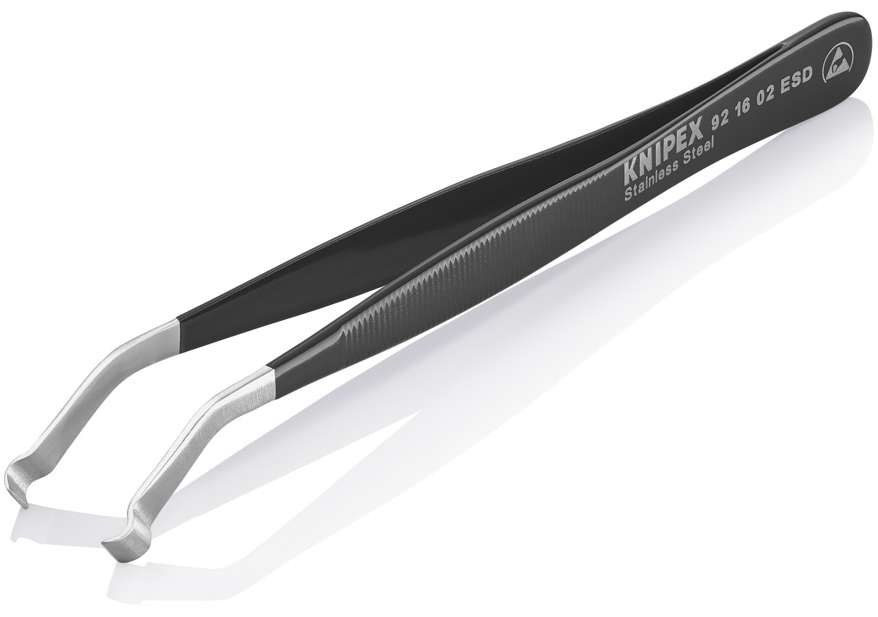 Pince brucelle inox de positionnement 120mm ESD coudée à 35° - Knipex - 921602ESD