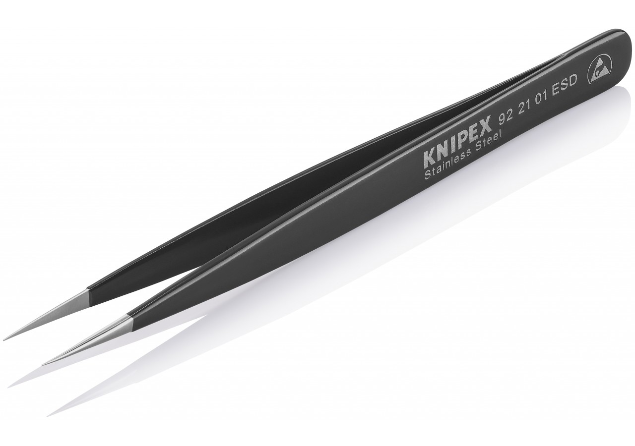 Pince brucelle inox 110mm lisse pointue ESD - Knipex - 922101ESD