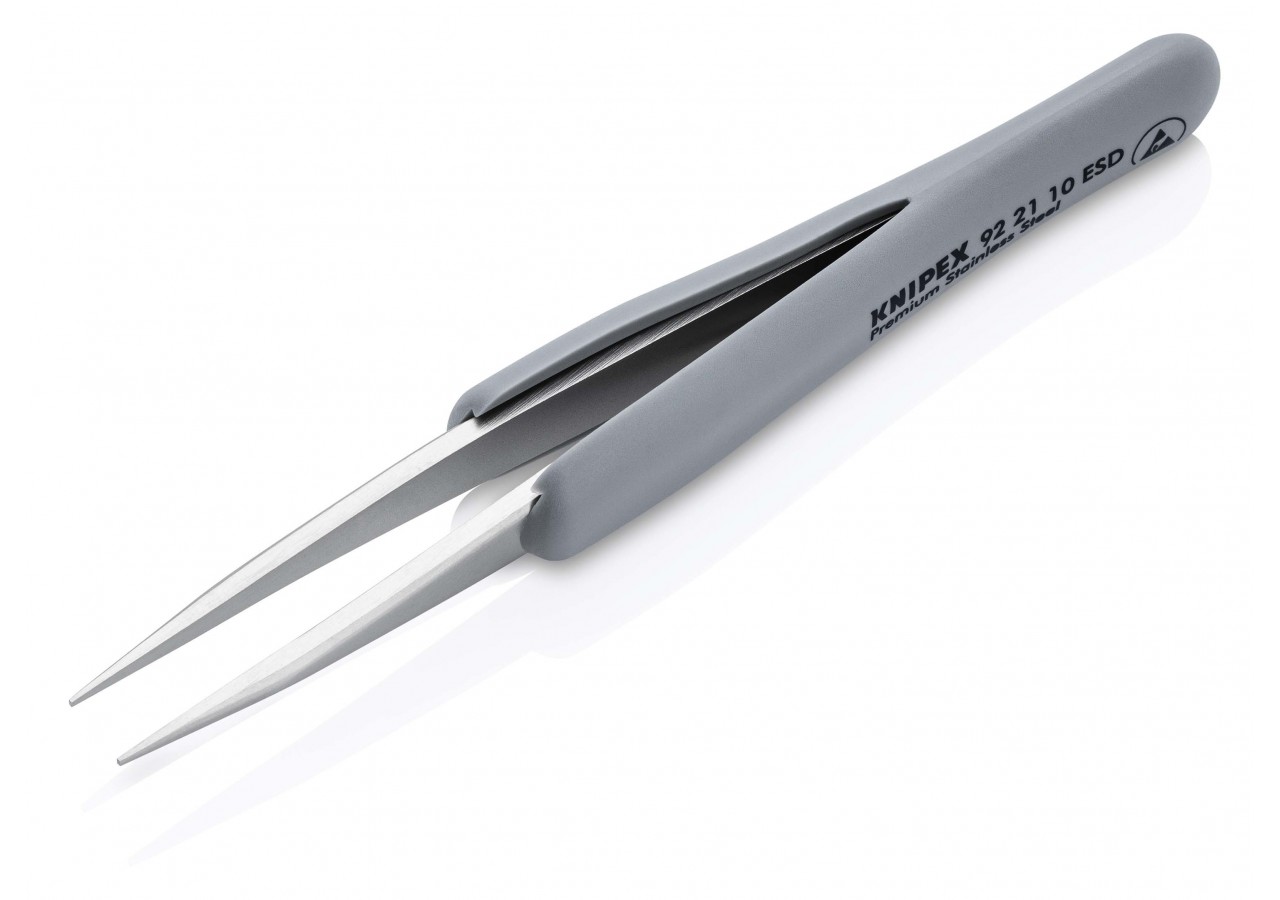 Brucelle de précision en Inox avec isolation plastique ESD - Pointes fines - Knipex - 922110ESD