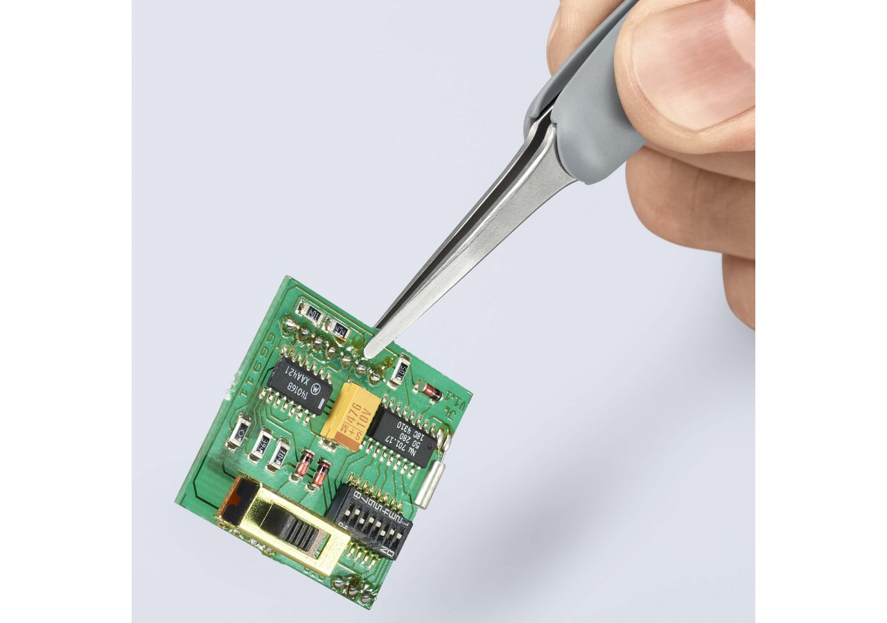 Brucelle de précision en Inox avec isolation plastique ESD - Pointes carrées - Knipex - 922111ESD