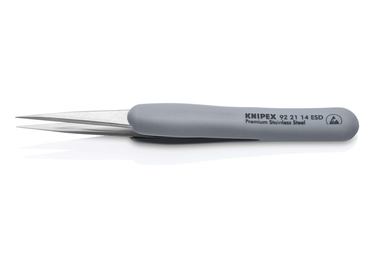 Brucelle de précision en Inox avec isolation plastique ESD - Pointes fines - Knipex - 922114ESD