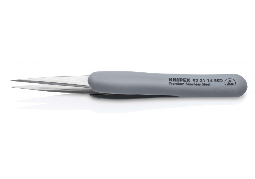 Brucelle de précision en Inox avec isolation plastique ESD - Pointes fines - Knipex - 922114ESD