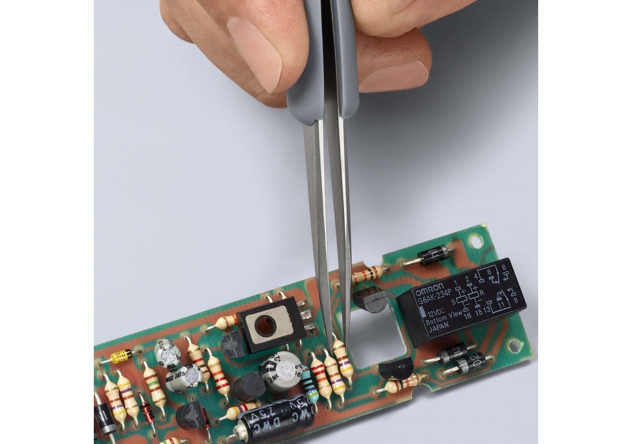 Brucelle de précision en Inox avec isolation plastique ESD - Pointes fines - Knipex - 922114ESD