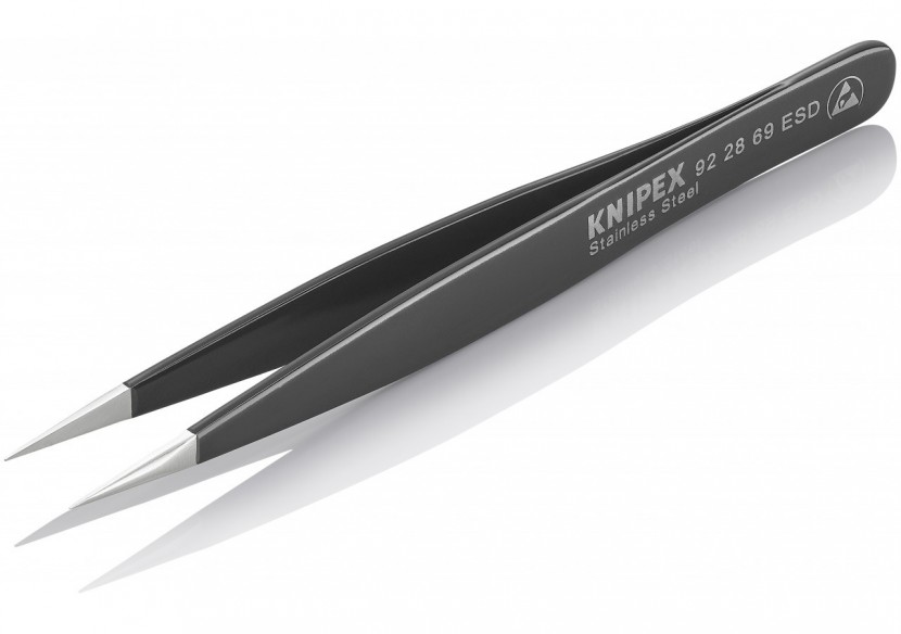 Brucelle de précision 130mm droite ESD Pointue - Acier inox antimagnétique - Knipex - 922869ESD