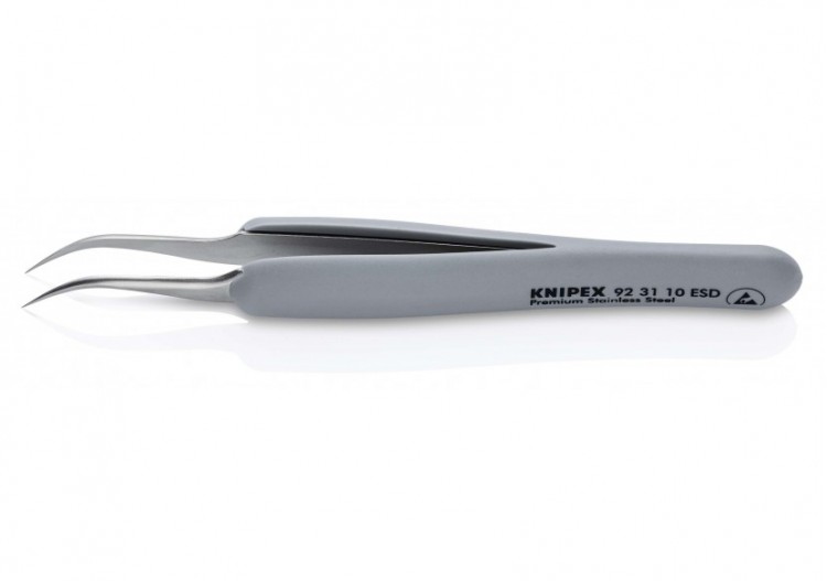 Brucelle de précision en Inox avec isolation plastique ESD - Pointes courbées - Knipex - 923110ESD