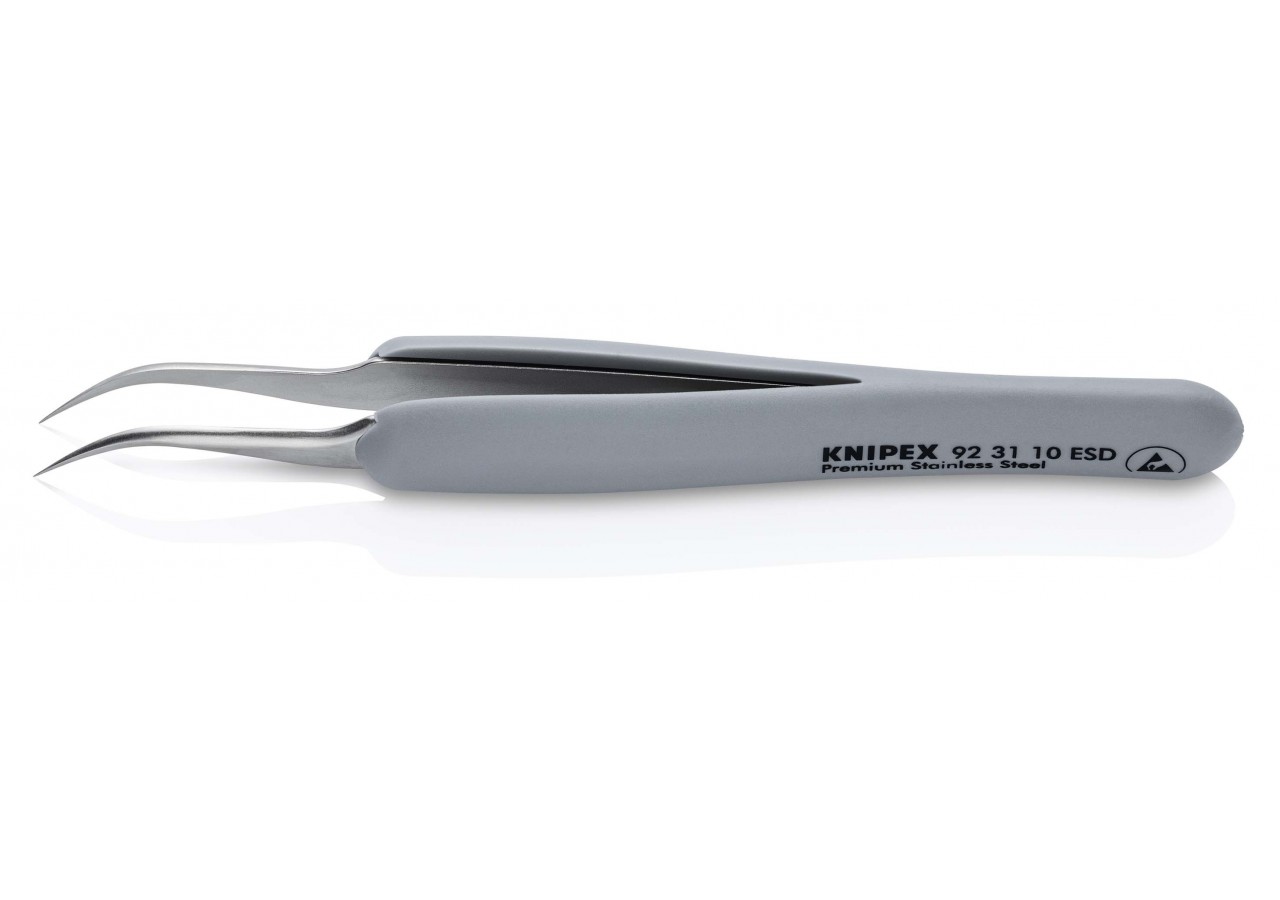 Brucelle de précision en Inox avec isolation plastique ESD - Pointes courbées - Knipex - 923110ESD