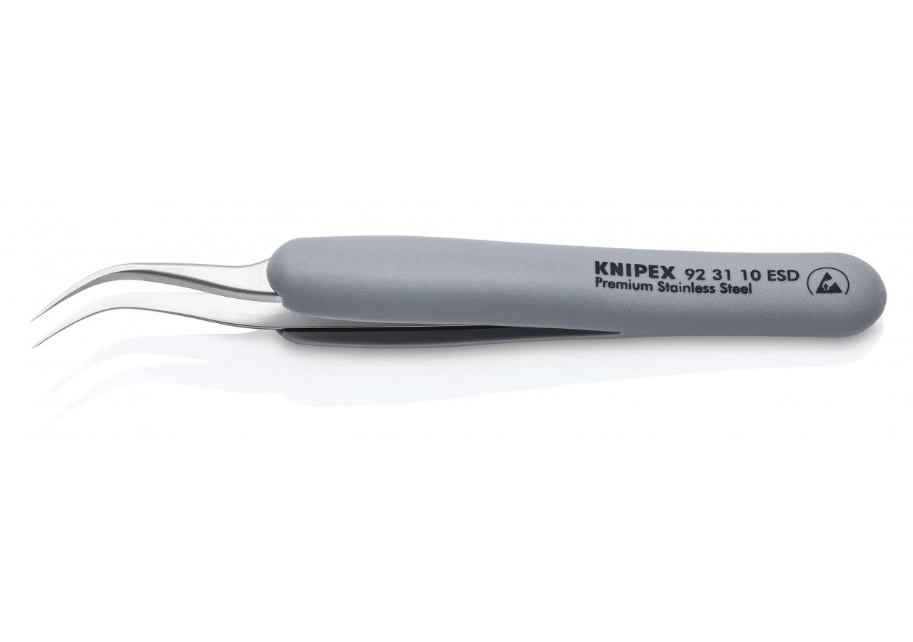 Brucelle de précision en Inox avec isolation plastique ESD - Pointes courbées - Knipex - 923110ESD