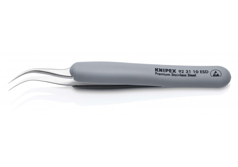 Brucelle de précision en Inox avec isolation plastique ESD - Pointes courbées - Knipex - 923110ESD
