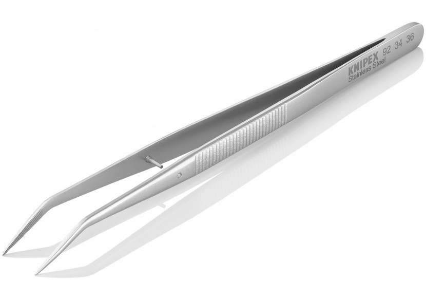 Brucelle de précision 155mm coudée 45° avec goujon - Pointue - Acier Chromé - Knipex - 923436