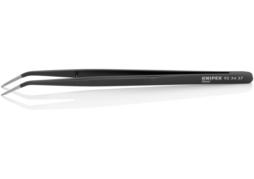 Brucelle de précision 155mm coudée 45° avec goujon - Pointue - Noire laquée - Knipex - 923437