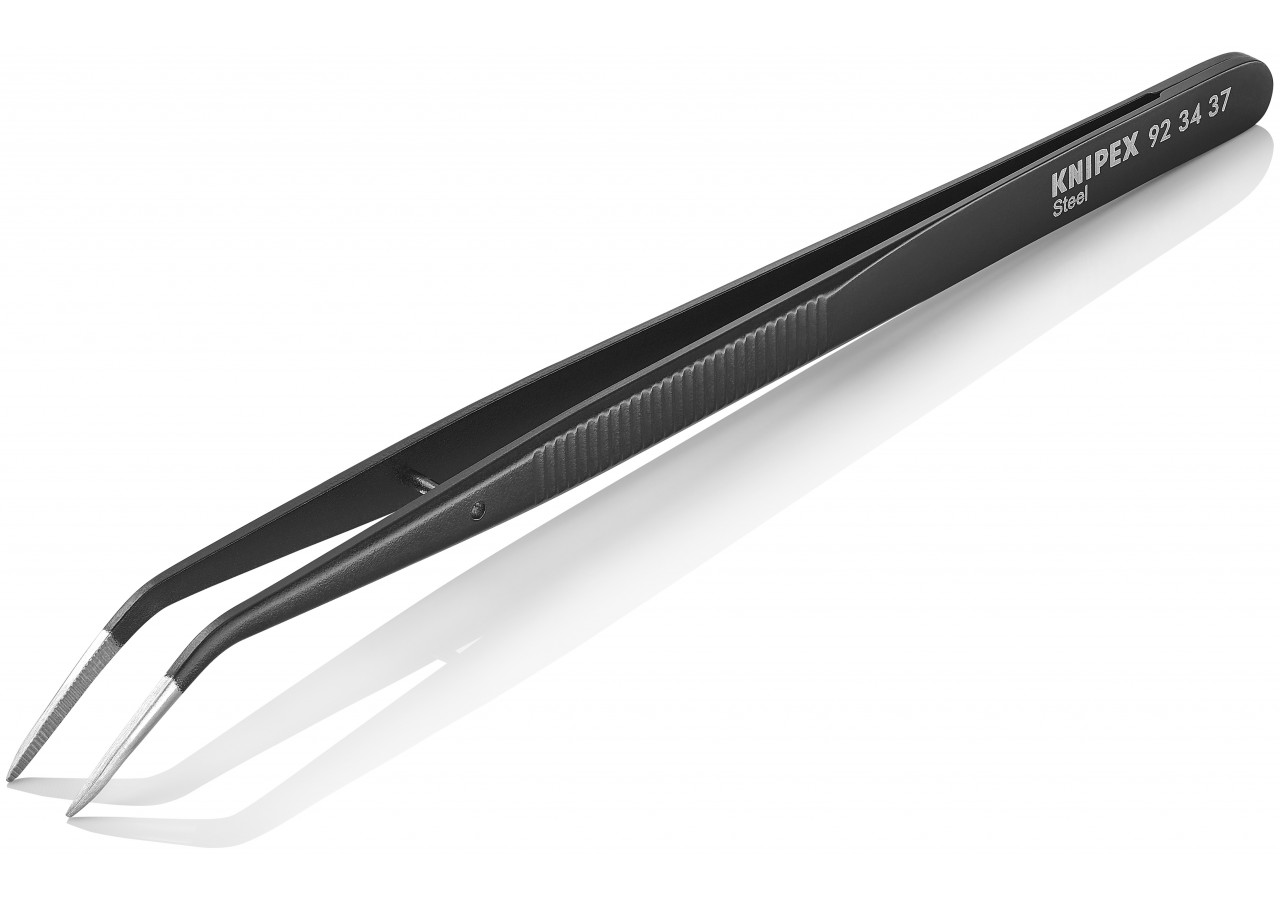 Brucelle de précision 155mm coudée 45° avec goujon - Pointue - Noire laquée - Knipex - 923437