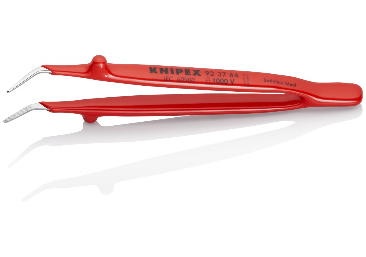 Brucelle de précision 150mm coudée 45° - Isolée 1000V - Pointue - Acier chromé - Knipex - 923764