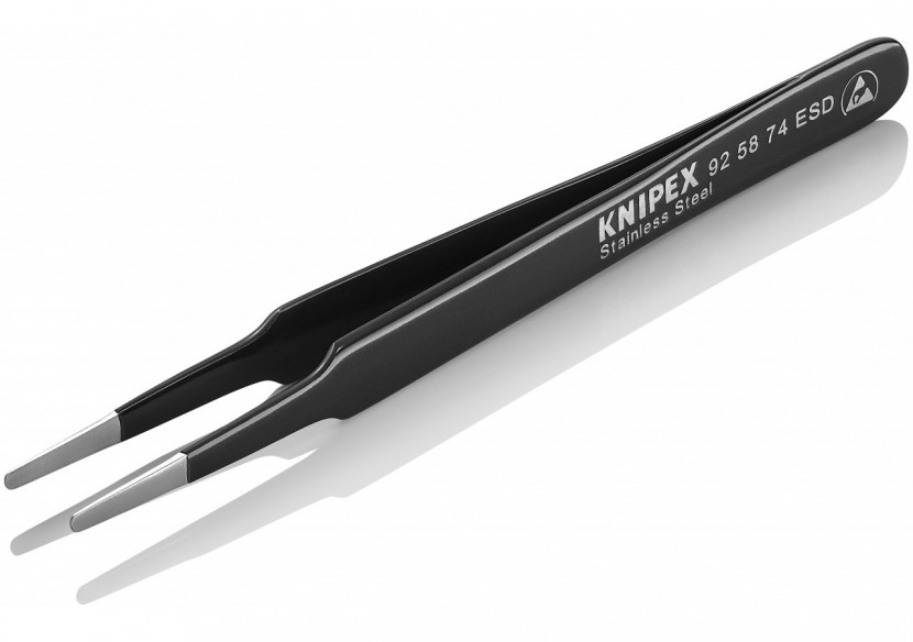 Brucelle de précision 120mm droite - ESD - Pointes rondes effilées - Acier Inox - Knipex - 925874ESD