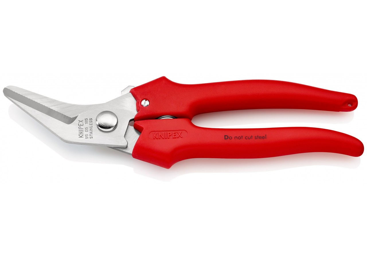 Ciseaux universels coupe-tout 185mm coudés à 40° - Poignées PVC - Acier inox - Knipex - 9505185