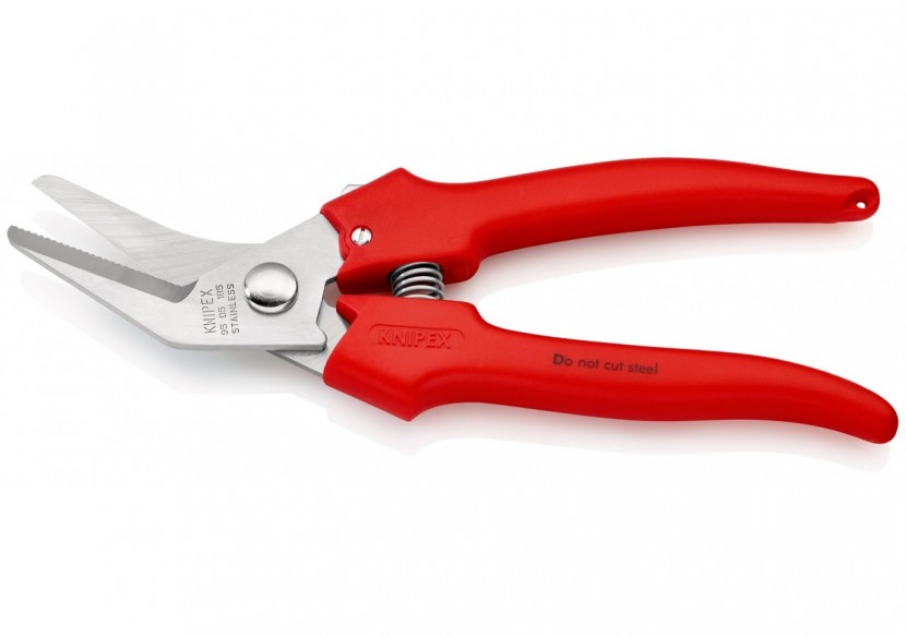 Ciseaux universels coupe-tout 185mm coudés à 40° - Poignées PVC - Acier inox - Knipex - 9505185